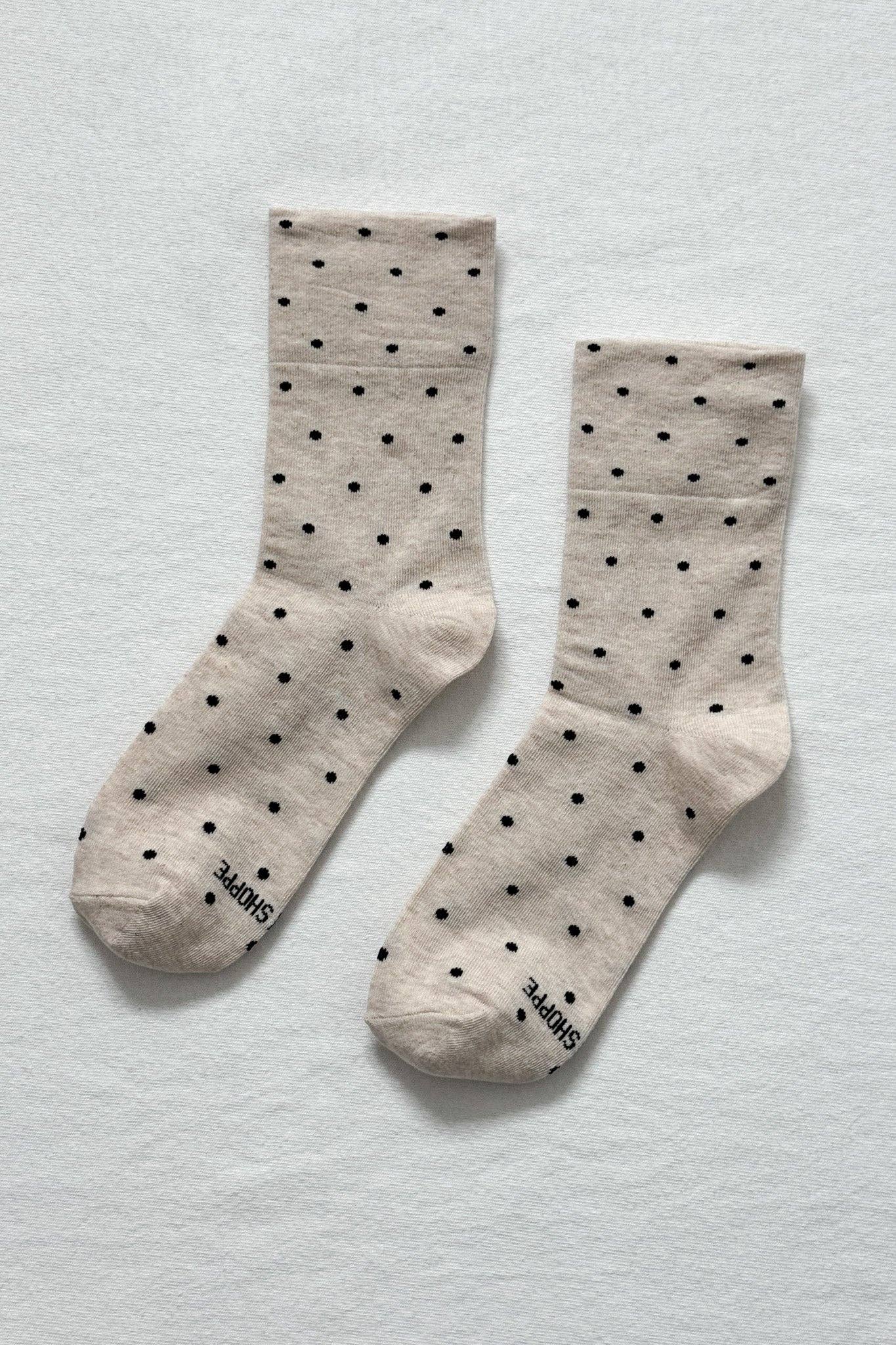 Patterned Sneaker Socks - Polka Dot - Oatmeal & Black