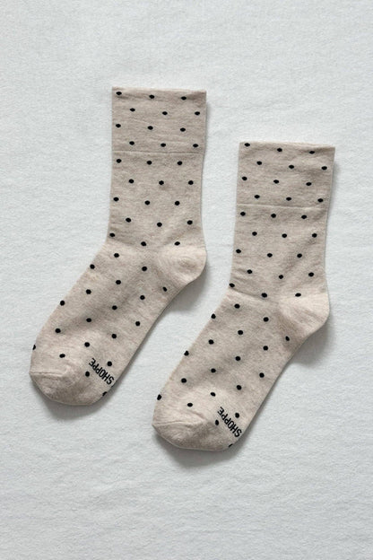 Patterned Sneaker Socks - Polka Dot - Oatmeal & Black