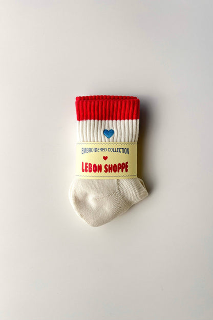 Embroidered Color Block Girlfriend Socks - Multiple Colors