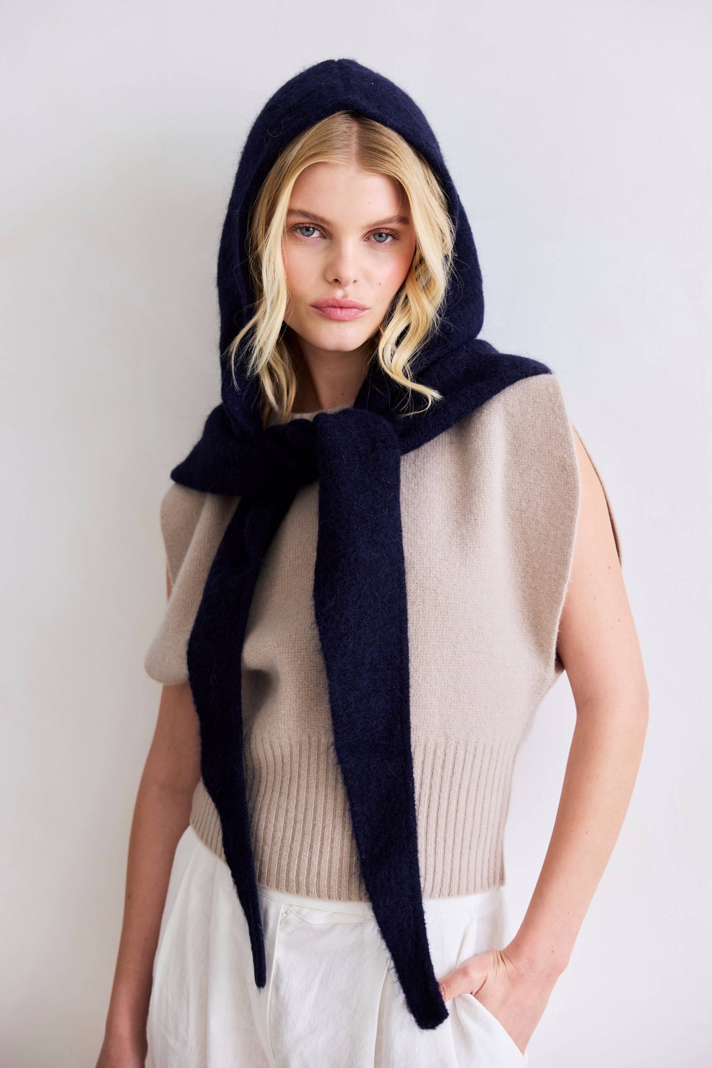 The Alpaca Hooded Scarf - Deep Sea Navy