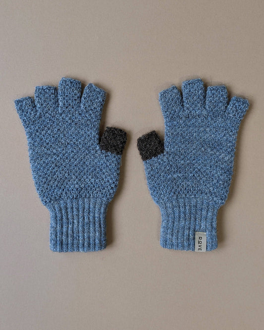 British Wool Fingerless Gloves - Blue Melange