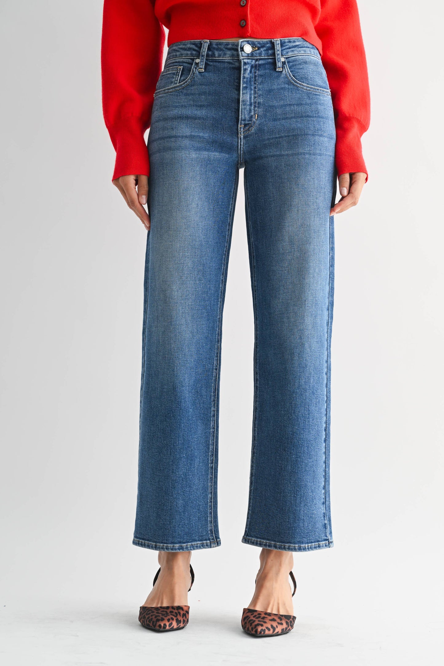 The Refined Mid Rise Slim Wide Leg - Medium Denim
