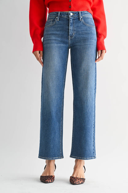 The Refined Mid Rise Slim Wide Leg - Medium Denim