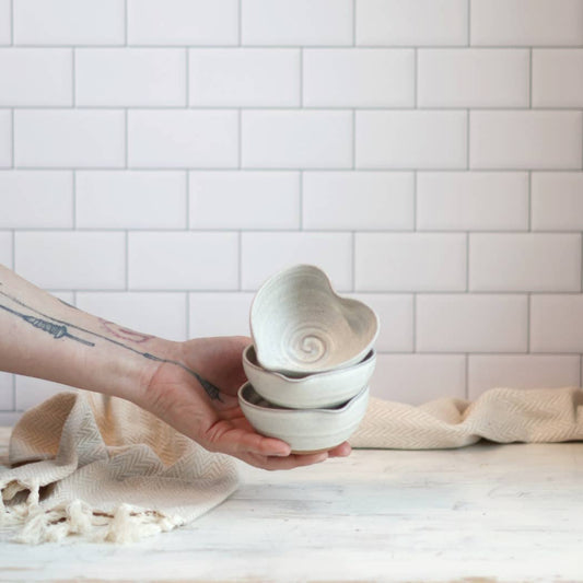 Handmade Heart-Shaped Small Bowl - Cream