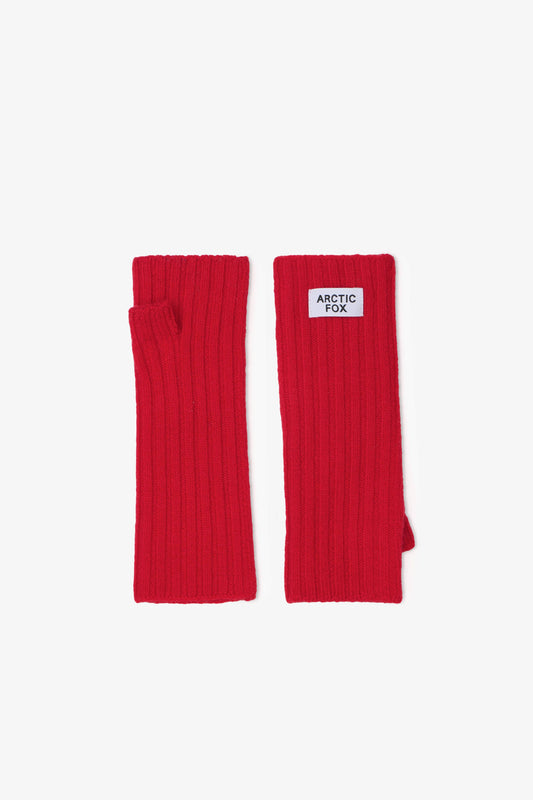 Merino Wool Fingerless Gloves - Flame Red