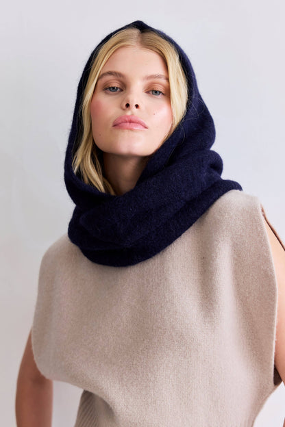 The Alpaca Hooded Scarf - Deep Sea Navy