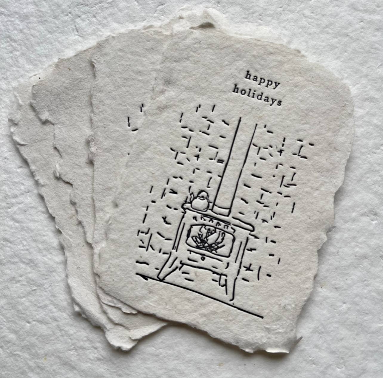 Happy Holidays Wood Stove Petite Note Cards - Set of Four