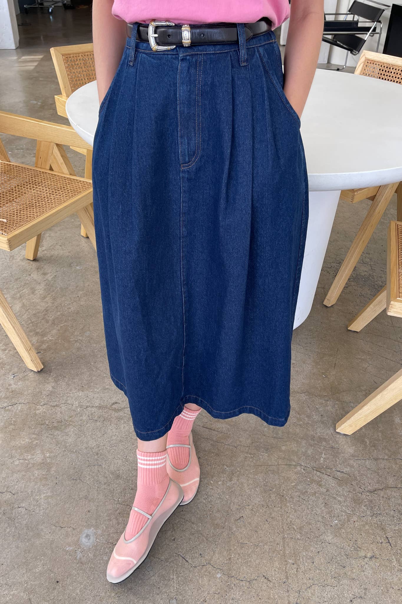 Long Farm Girl Skirt - Raw Denim