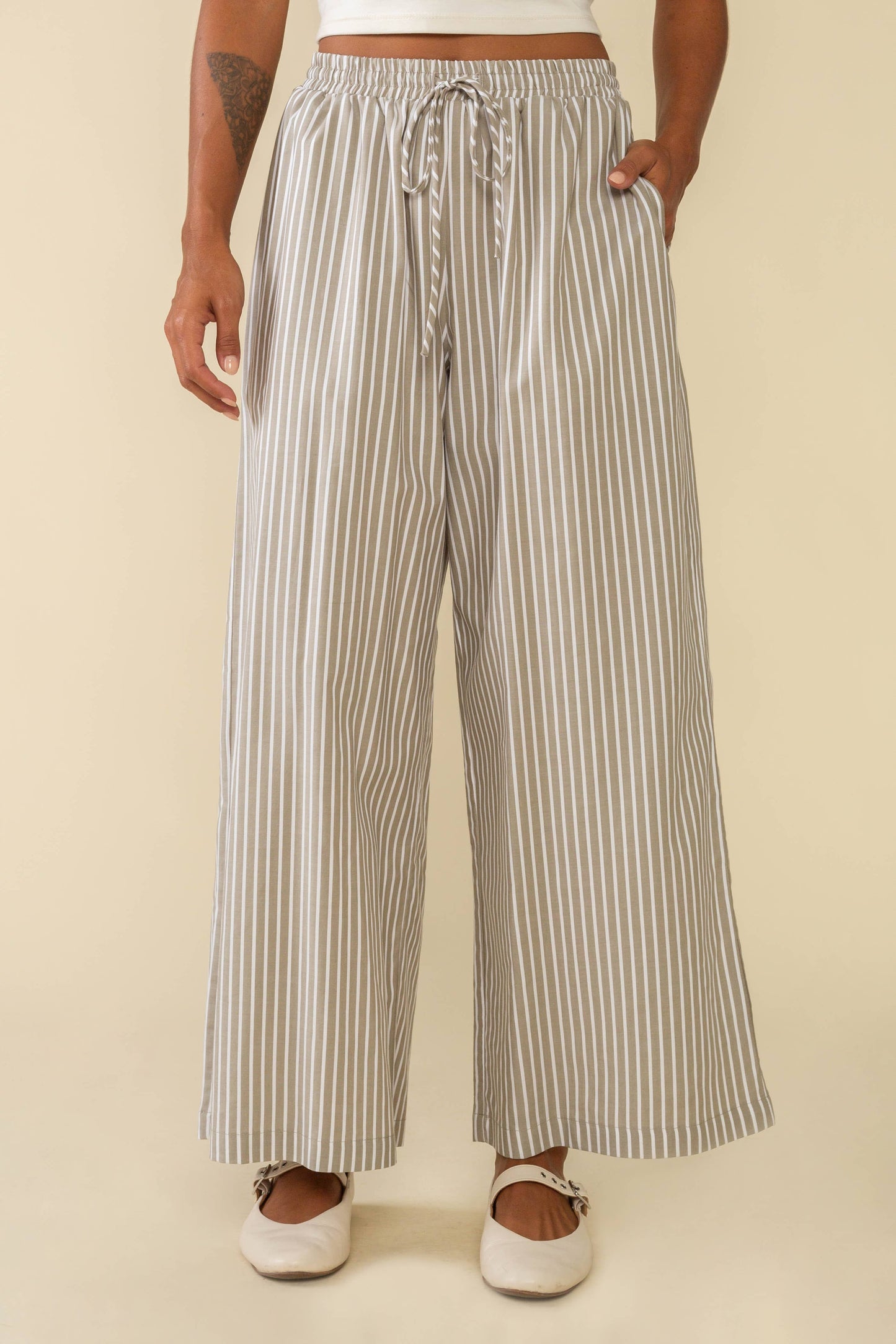 Savannah Striped Culotte Pant - Olive + Ivory