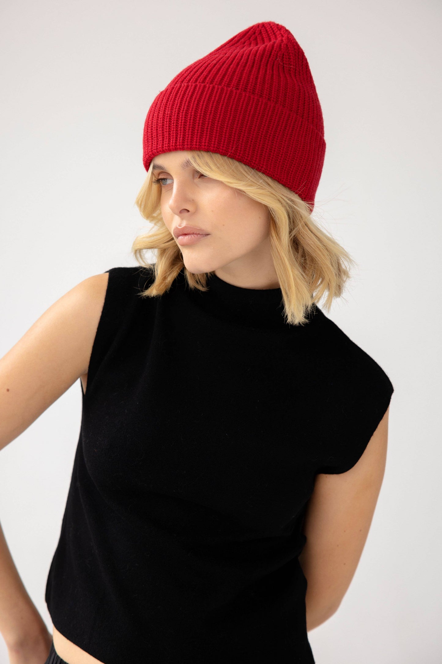 Merino Wool Beanie - Rosewood Red