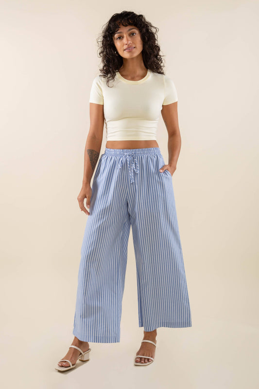 Savannah Striped Culotte Pant - Sky + Ivory