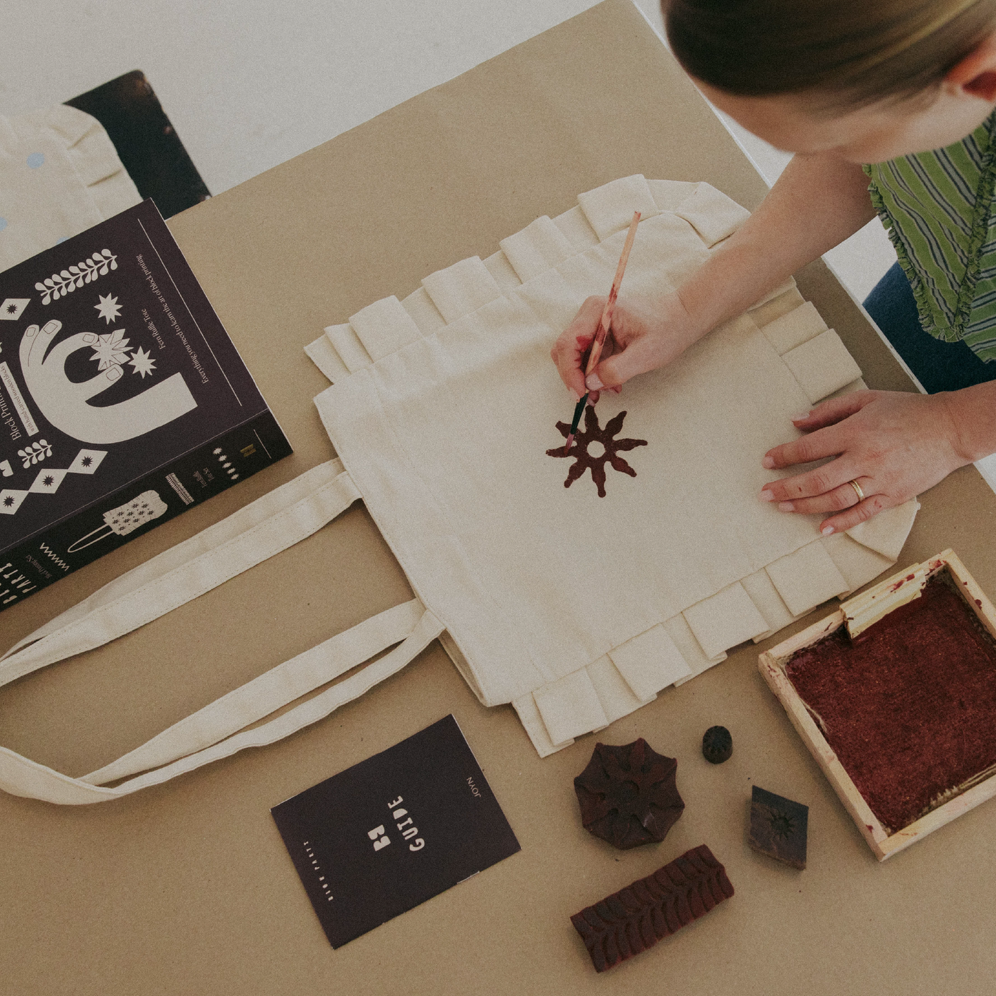 Block Printing Kit - Fern Ruffle Tote