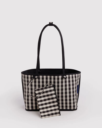 Medium Nylon Reversible Tote - Black Gingham Mix
