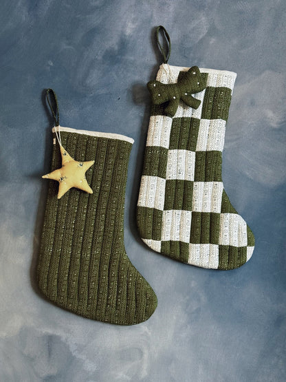 Patchwork Stocking - Calico Stripe Moss