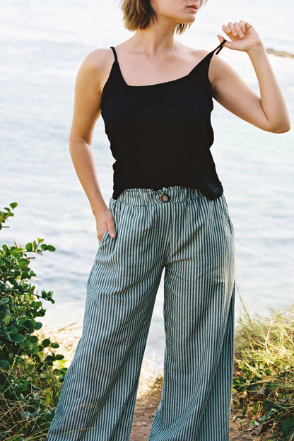 Stripe Washed Trouser - Green Stripe