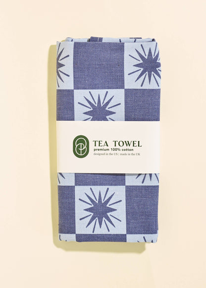 Blue Star Checked Pattern Tea Towel