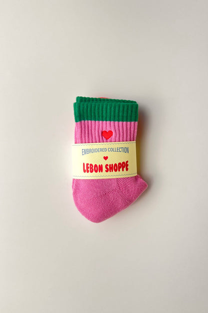Embroidered Color Block Girlfriend Socks - Multiple Colors
