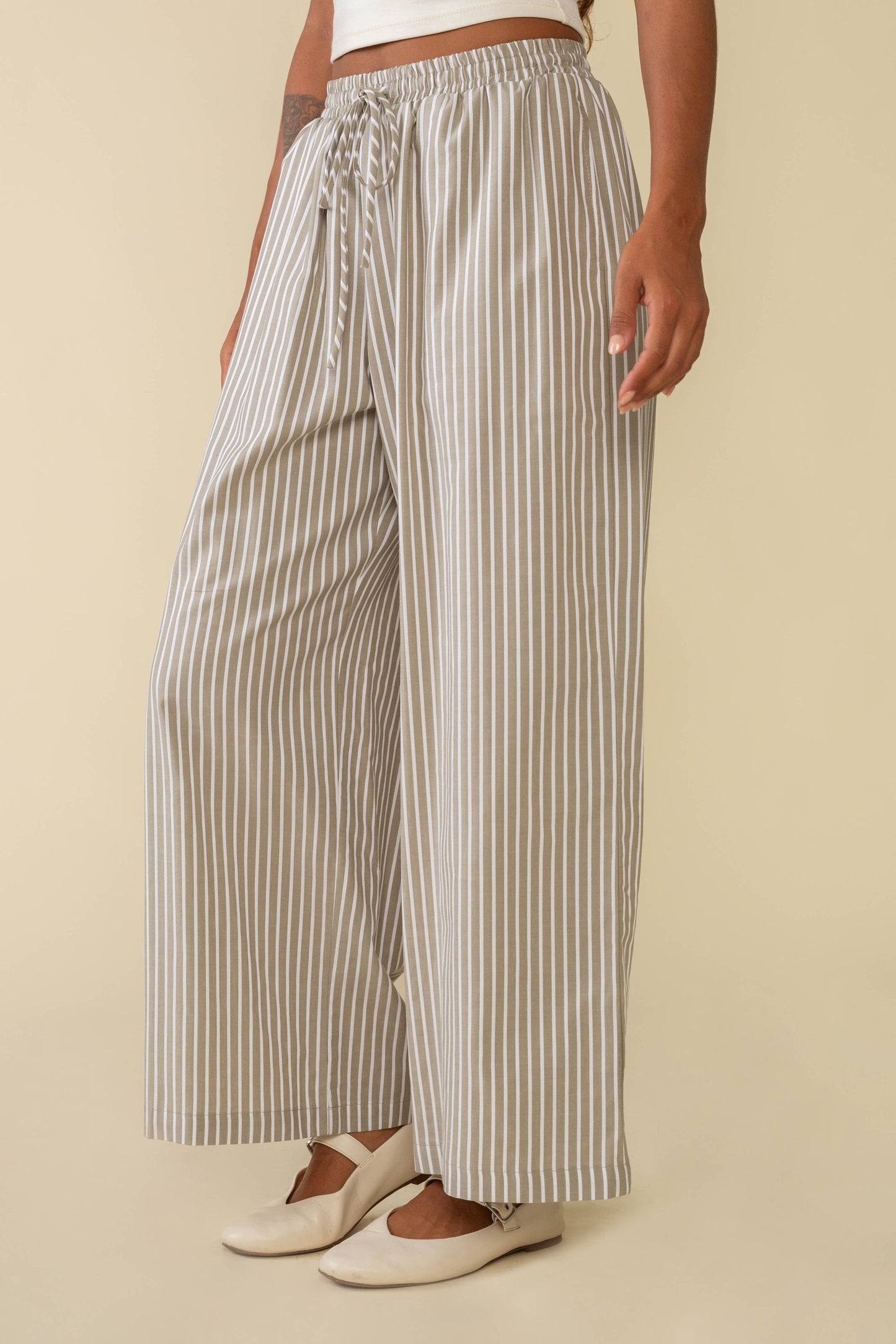 Savannah Striped Culotte Pant - Olive + Ivory