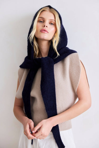 The Alpaca Hooded Scarf - Deep Sea Navy