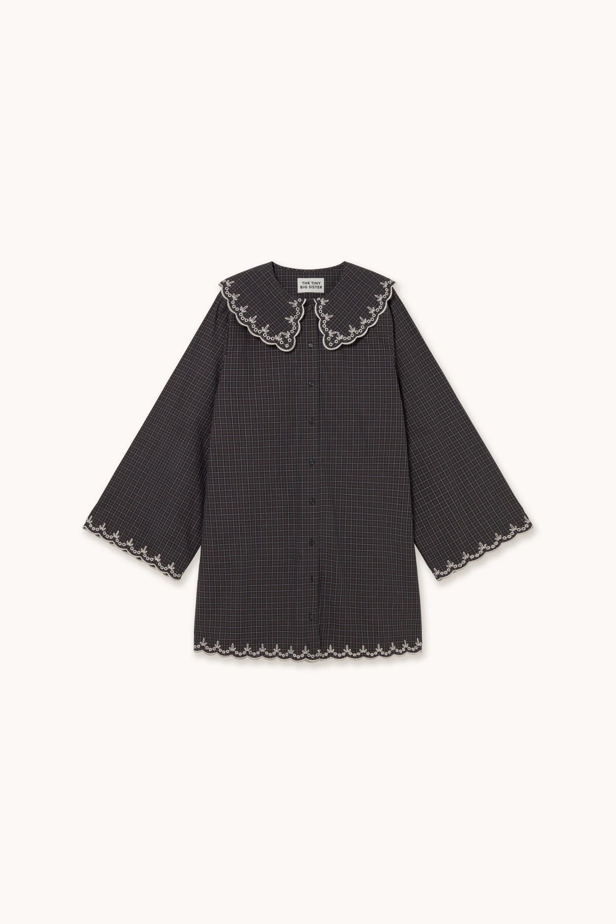 Raven Checks Embroidered Neck Dress