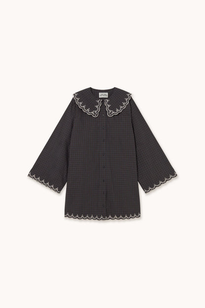 Raven Checks Embroidered Neck Dress