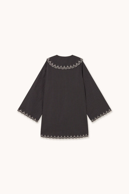 Raven Checks Embroidered Neck Dress