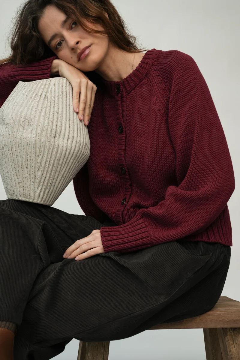 Sian Organic Cotton Cardigan - Bordeaux