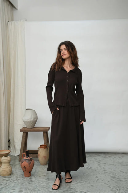 Victoria-Rae Organic Cotton Rib Shirt - Cacao