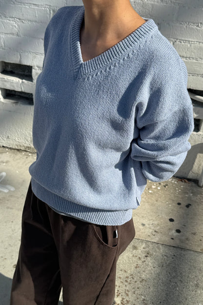 PREORDER Abby Cotton V-Neck Sweater - Cornflower