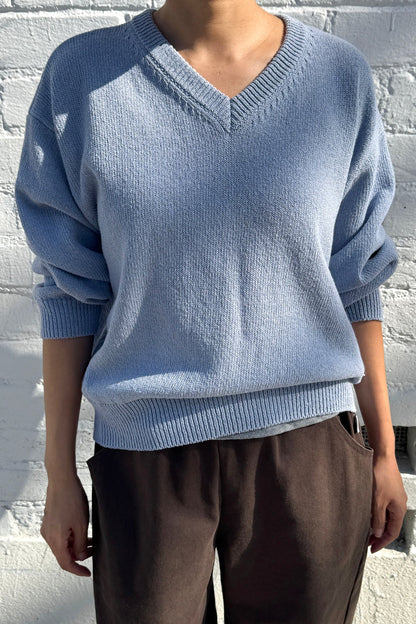 PREORDER Abby Cotton V-Neck Sweater - Cornflower