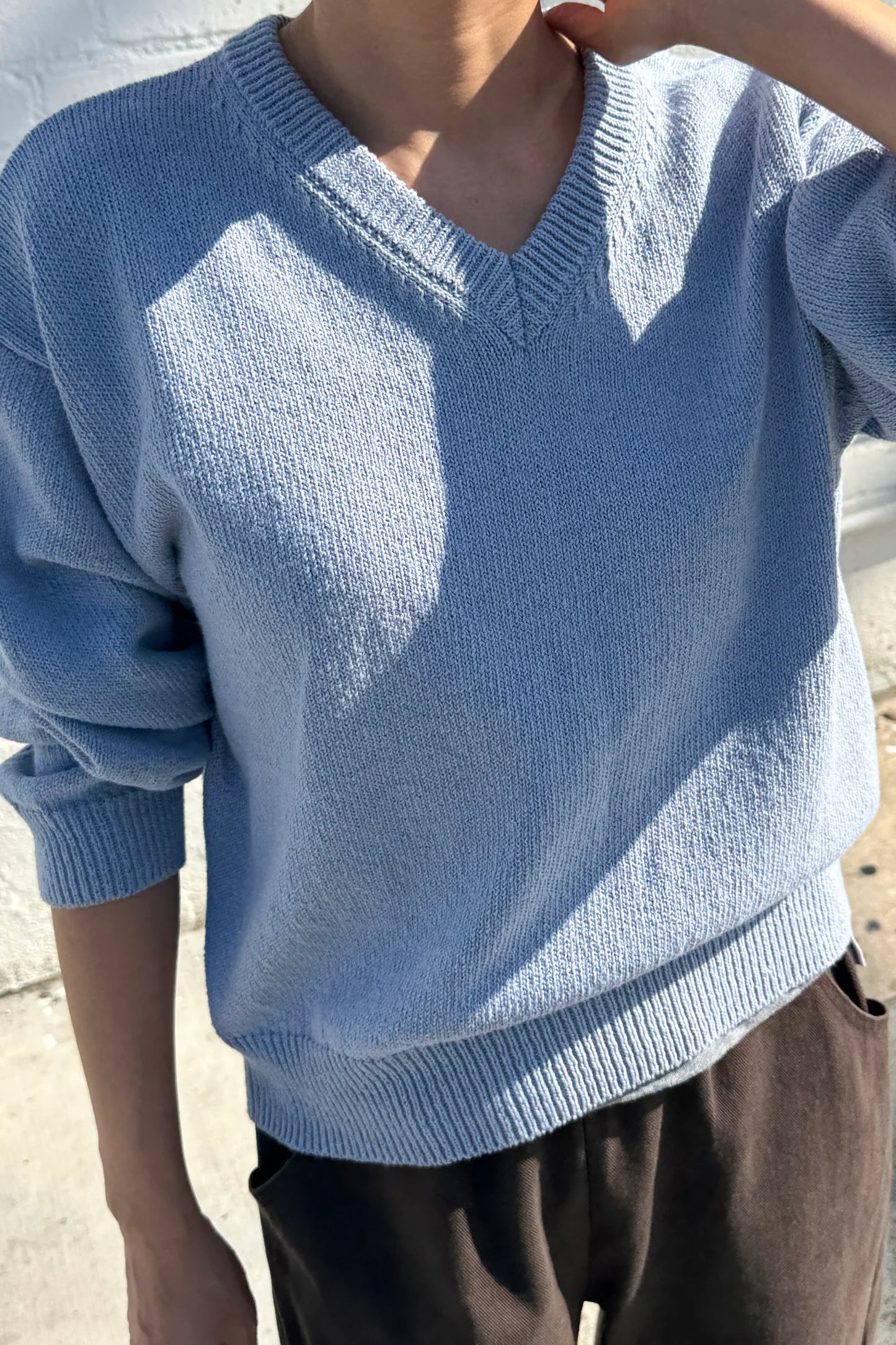 PREORDER Abby Cotton V-Neck Sweater - Cornflower
