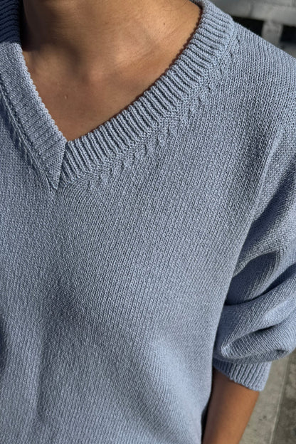 PREORDER Abby Cotton V-Neck Sweater - Cornflower