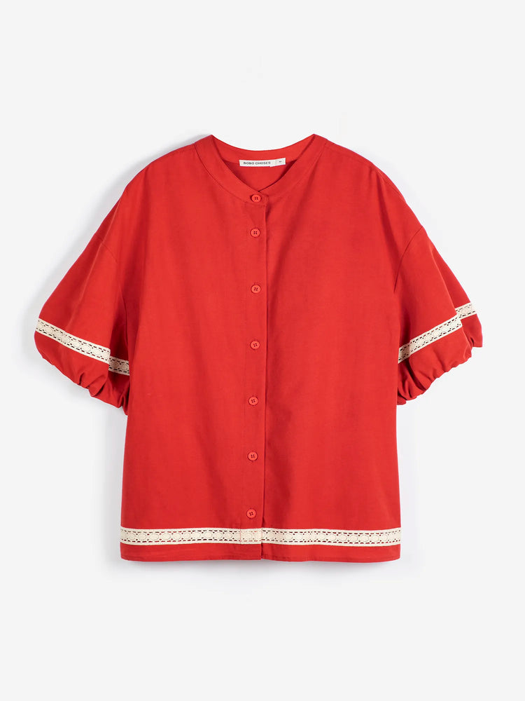 Contrast-Trim Puff Sleeve Shirt