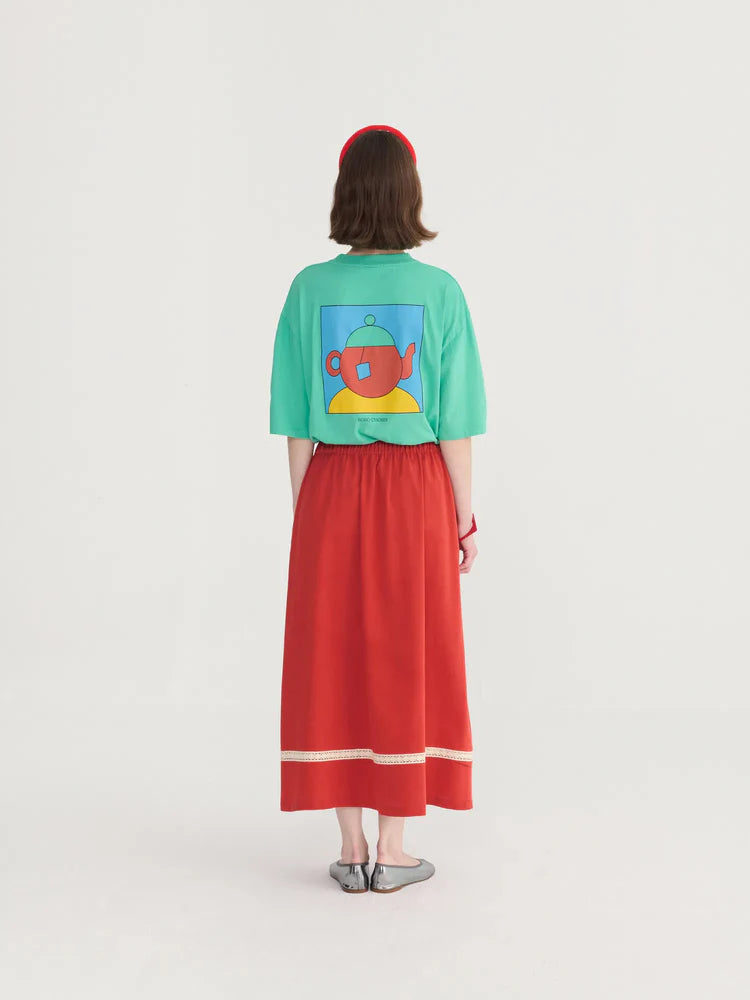 Contrast-Trim Evasé Skirt