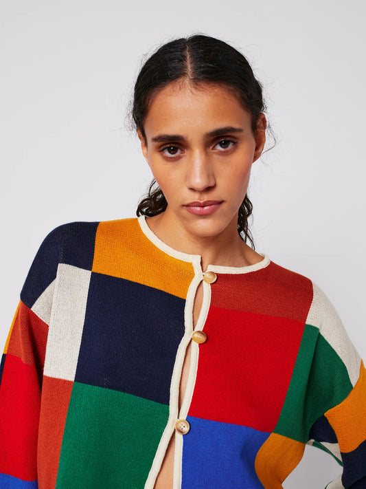 Multicolor Check Buttoned Cardigan