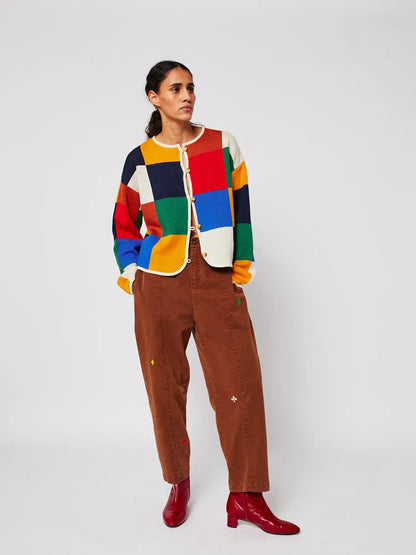 Multicolor Check Buttoned Cardigan