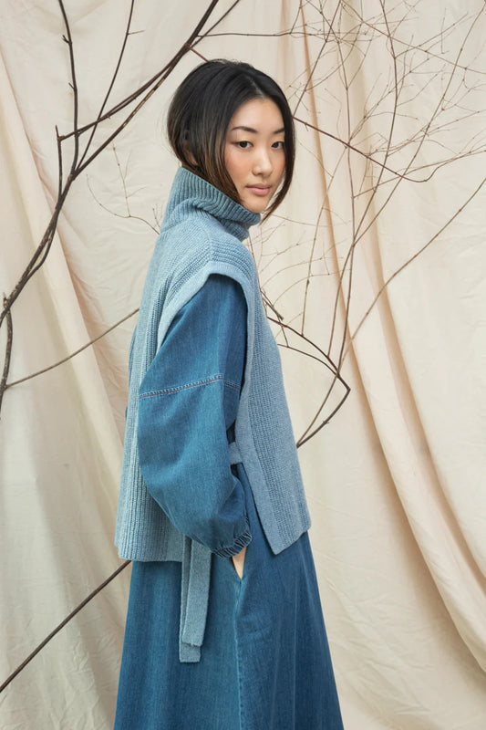 Kanon Recycled Wool Knitted Vest - Sky Blue Marl