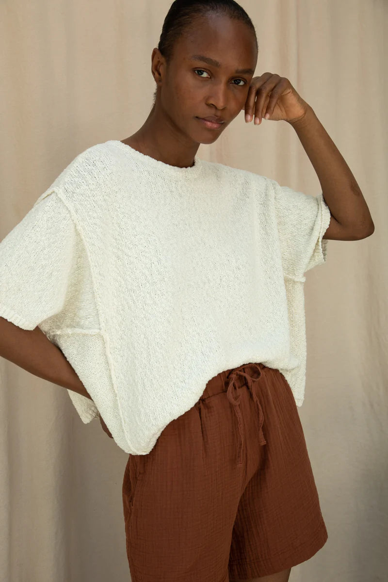 Alessia Cotton Linen Knit Top in Off White
