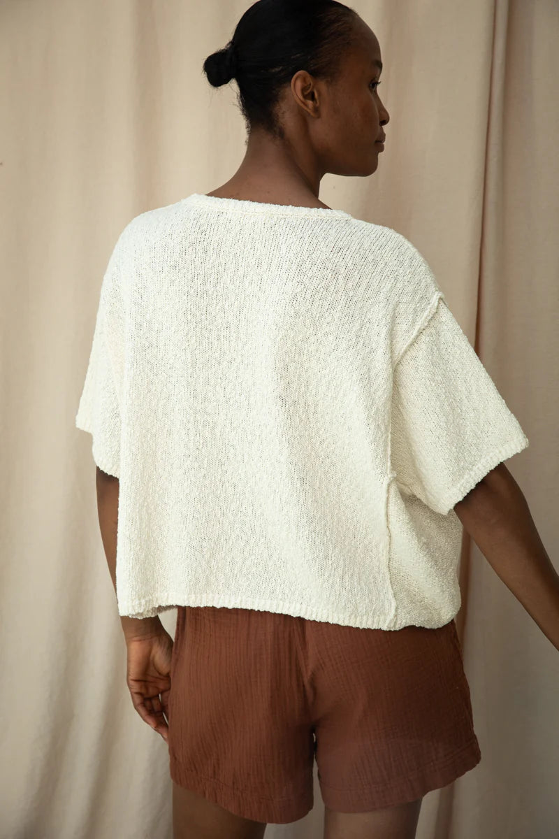 Alessia Cotton Linen Knit Top in Off White