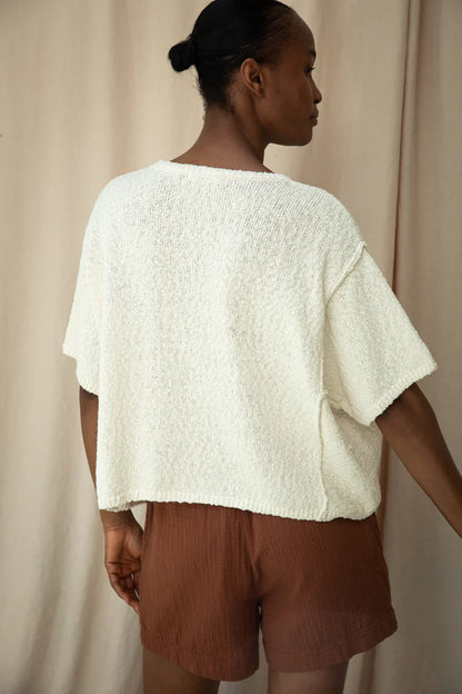Alessia Cotton Linen Knit Top in Off White