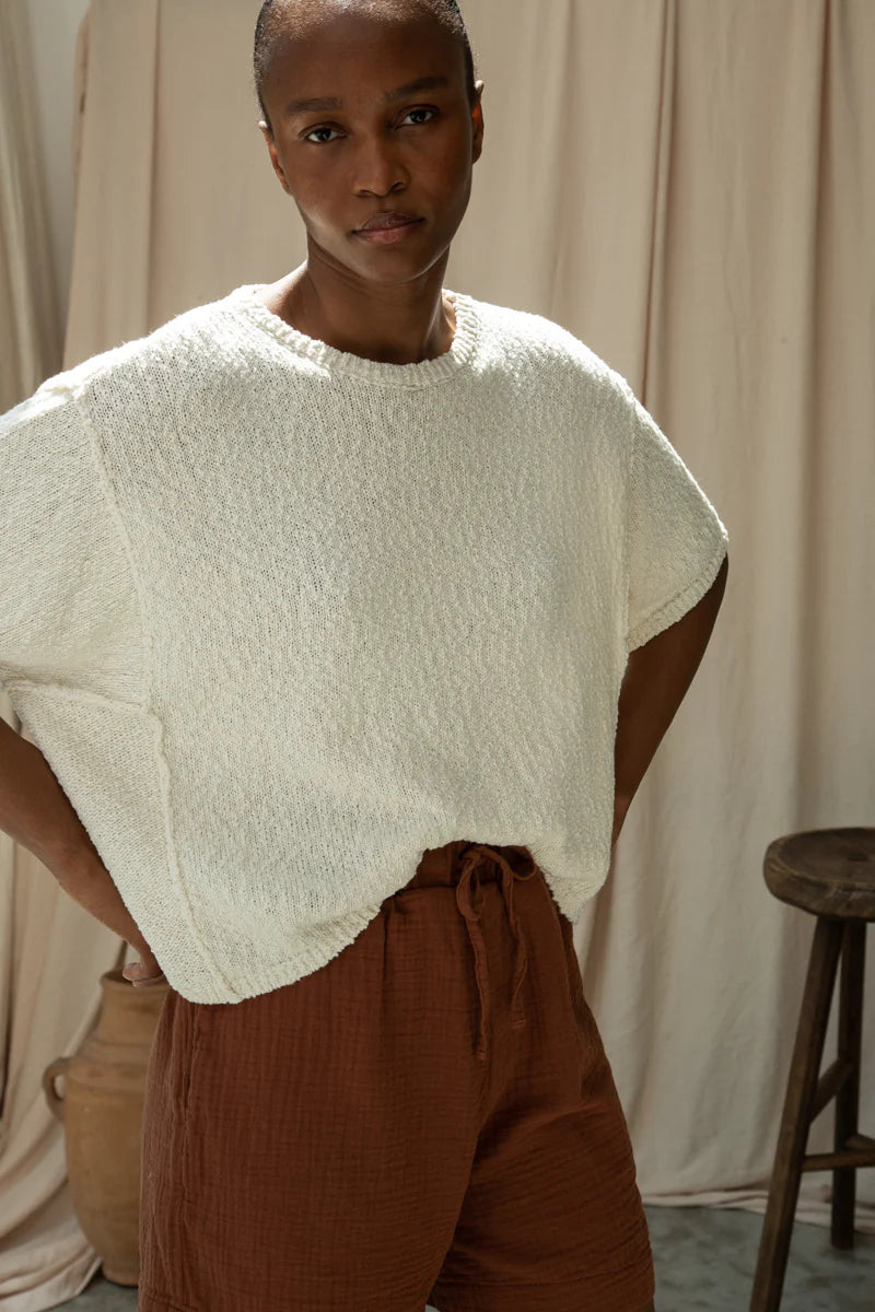 Alessia Cotton Linen Knit Top in Off White