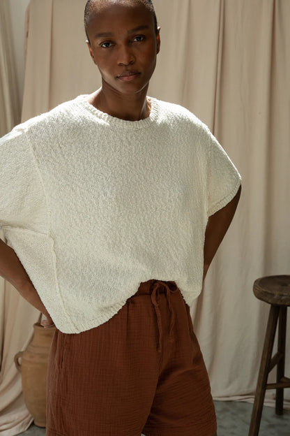 Alessia Cotton Linen Knit Top in Off White