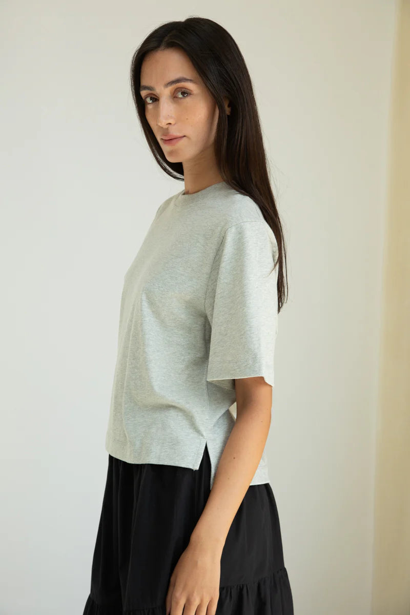 Bay Organic Cotton Jersey Top in Grey Marl
