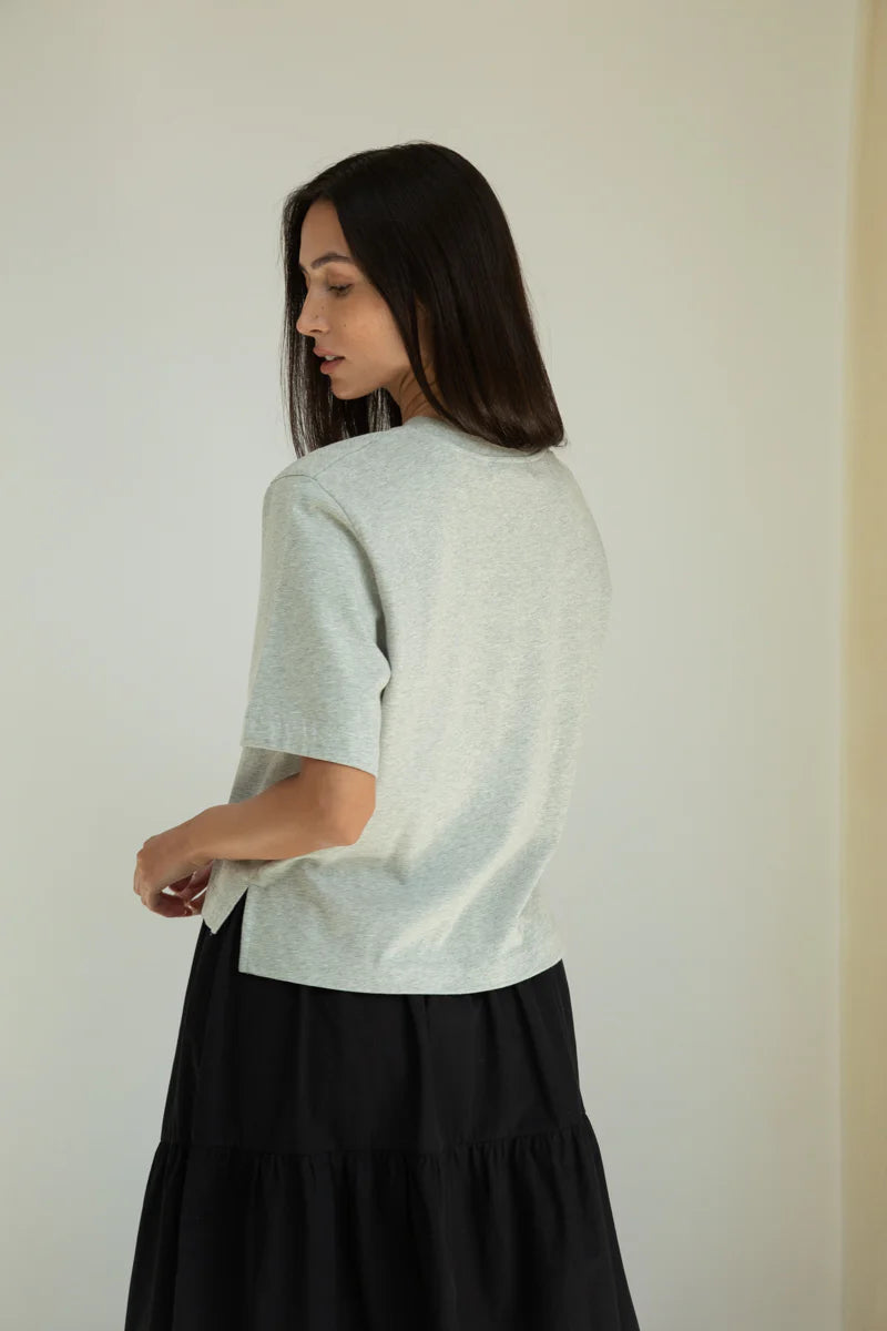 Bay Organic Cotton Jersey Top in Grey Marl