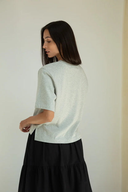 Bay Organic Cotton Jersey Top in Grey Marl