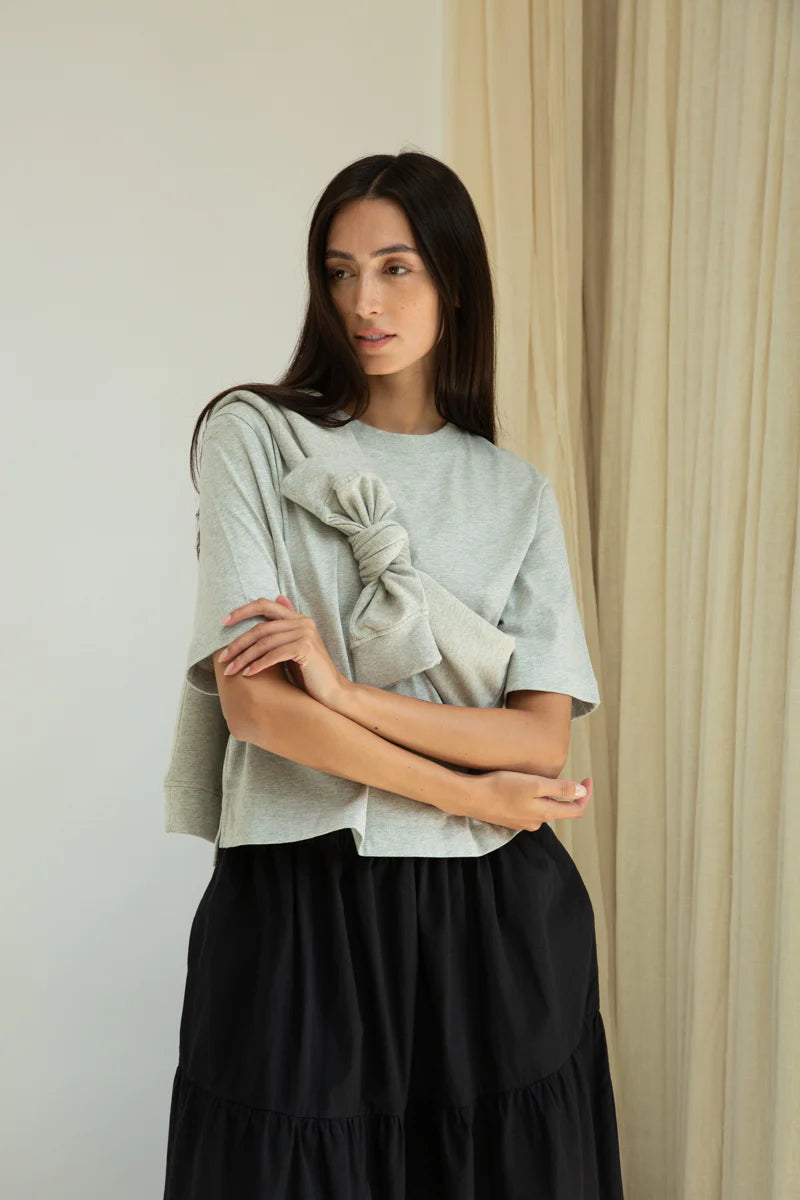 Bay Organic Cotton Jersey Top in Grey Marl