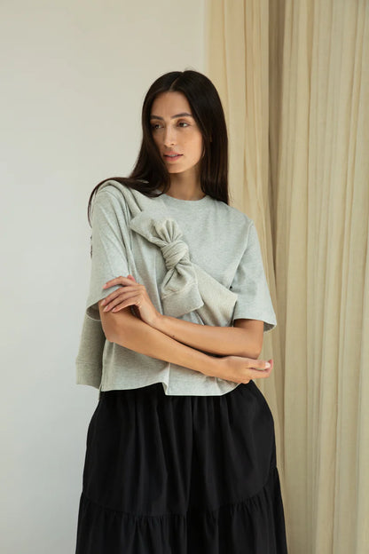 Bay Organic Cotton Jersey Top in Grey Marl