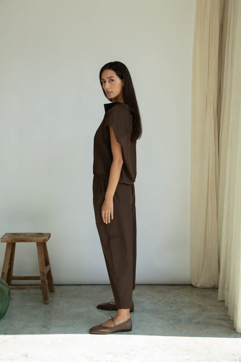 Cedar Organic Cotton Poplin Trouser in Cacao