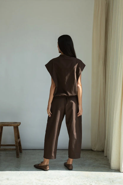 Cedar Organic Cotton Poplin Trouser in Cacao