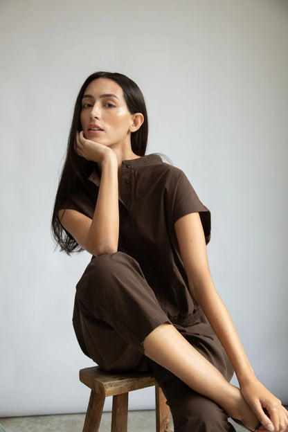 Cedar Organic Cotton Poplin Trouser in Cacao
